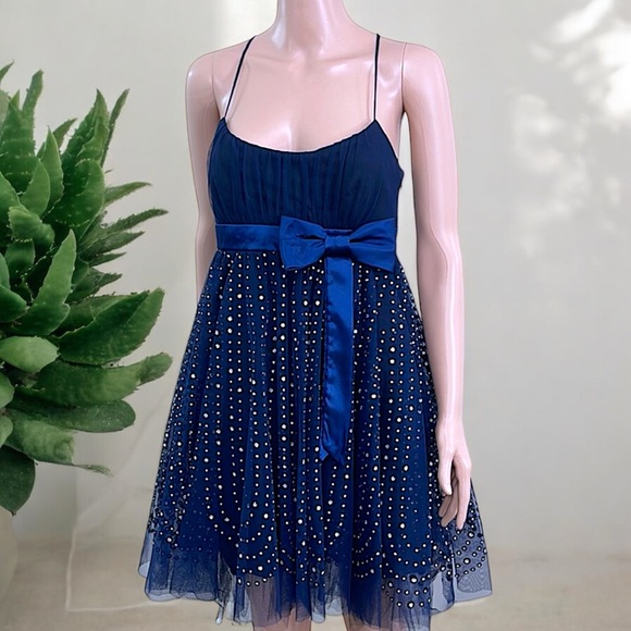 Love Tease Navy Blue Shimmering Silver Tulle Dress - Picture 3 of 14